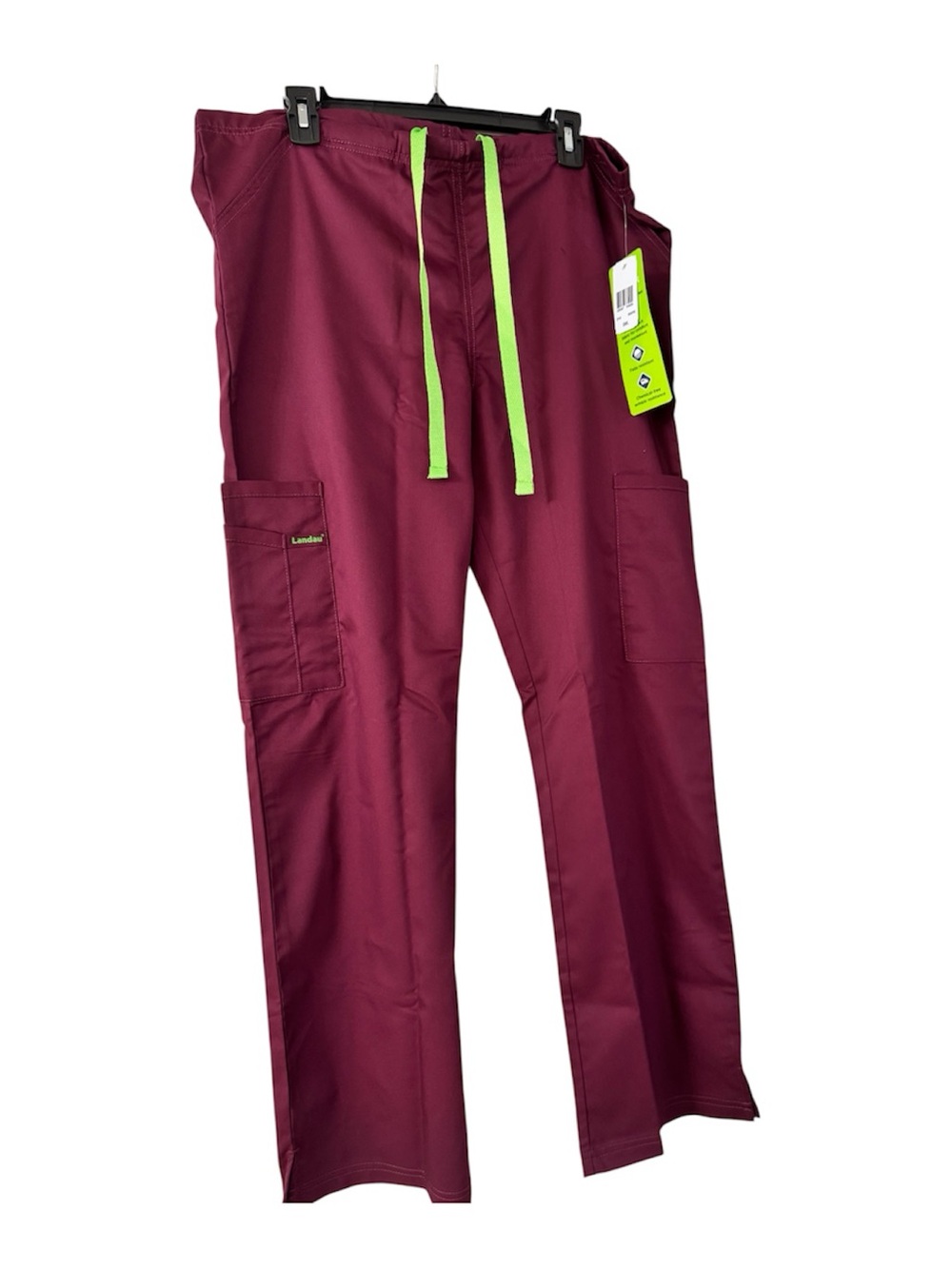 Landau Unisex Burgundy Cargo Pants with Lime Drawstring